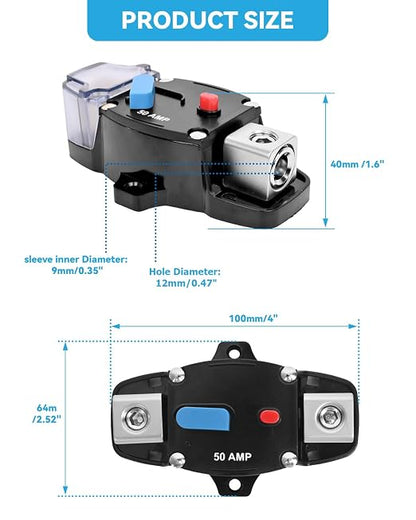 150 Amp Circuit Breaker with Manual Reset Waterproof Inline Fuse Inverter for Marine Trolling Motors Boat ATV Manual Power, Suface Mount, 12V-48V DC