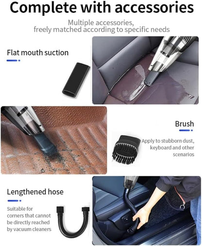 Car Vacuum Portable Cordless – 12000PA Strong Suction, Lightweight & Rechargeable – Includes Multi-Nozzle Attachments for Car, Home, Office, and Pet Hair – Compact & Powerful Grey Vacuum