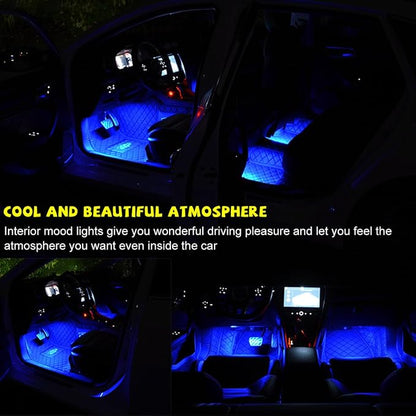 Car LED Strip Light, 48 LEDs RGB Neon Interior Atmosphere Lights, 12V Under Dash Ambient Night Light, USB Port Auto Interior Decorative Lamp, Universal Car Accessories (Blue)