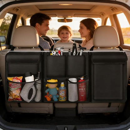 Car Trunk Organizer, Detachable Car Backseat Hanging Organizer with 7 Large Storage Pockets, Collapsible Back Seat Organizer Car Interior Accessories for SUV, Van, Jeep
