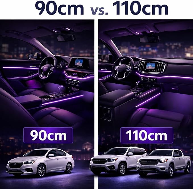 KENANEK Ambient Lighting Car Interior LED Strip Lights 6-in-1, 175” Acrylic Multi-Color Car Ambient Lighting Kit with Music Sync, APP Control, Interior LED Lighting for Cars SUVs Trucks