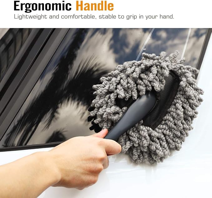 MoKo 2 Pack Microfiber Car Dash Duster, Super Soft No-Scratch Interior Detail Brush for Dashboard, Air Vents & Center Console, Washable Reusable Cleaning Tool, Gray