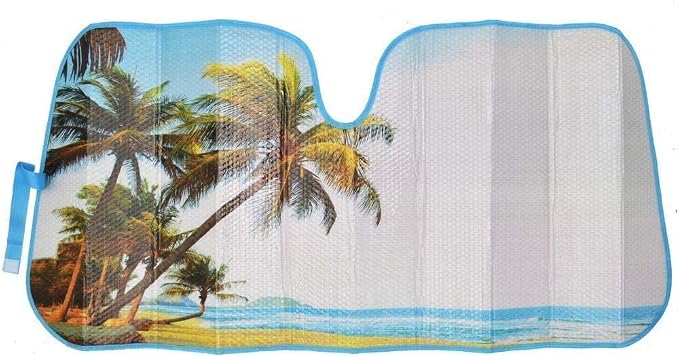 BDK Palm Tree Tropical Island Front Windshield Sun Shade Accordion Folding Cute Car Window Shades for Truck & Car Sunshade Shield for Sun UV Rays - Visor Protector Keeps Vehicle Cool - 58 x 27 inches