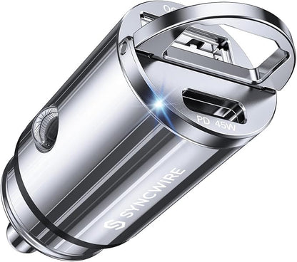 USB C Car Charger Syncwire 90W [PD 45W & QC 45W] USB Car Charger Adapter Fast Charging [Super Mini & All Metal] Compatible with iPhone 15/14 Pro Max Plus 13 12 Samsung S23/S22/21 Note 22, Pixel, iPad