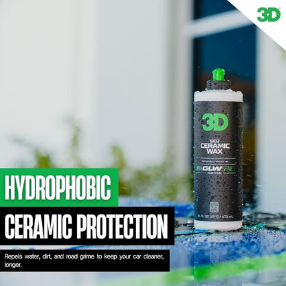 3D GLW Series Ceramic Wax – SiO2 Infused Car Wax for Ultimate Gloss, Hydrophobic Protection & Easy Application | Ultra Slick Shine | Made in USA 16 oz