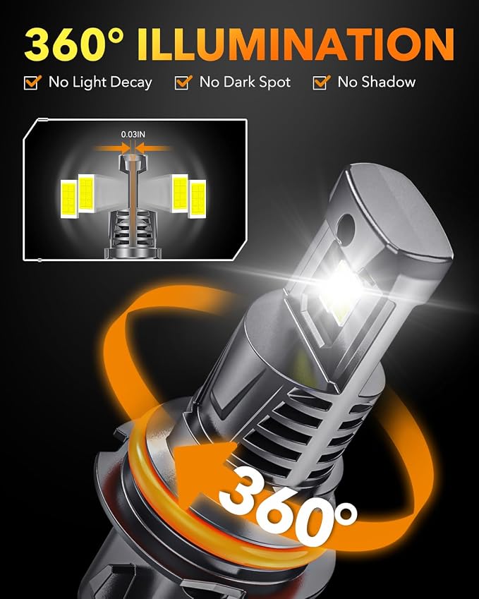 OXILAM 9007 LED Bulbs, 1000% Brighter Ultra-Bright, 3 Min Quick Install, Wireless Plug and Play, 20 Years Lifespan, No Flicker, 99% Compatibility, Pack of 2