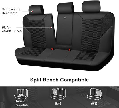 CAR PASS 3D Foam Mesh Leather Back Bench Car Seat Covers,Breathable Rear Seat Cover Universal Fit for Most Cars Sedans SUVs Vans Small Trucks 95% Automotive Backseat, Black