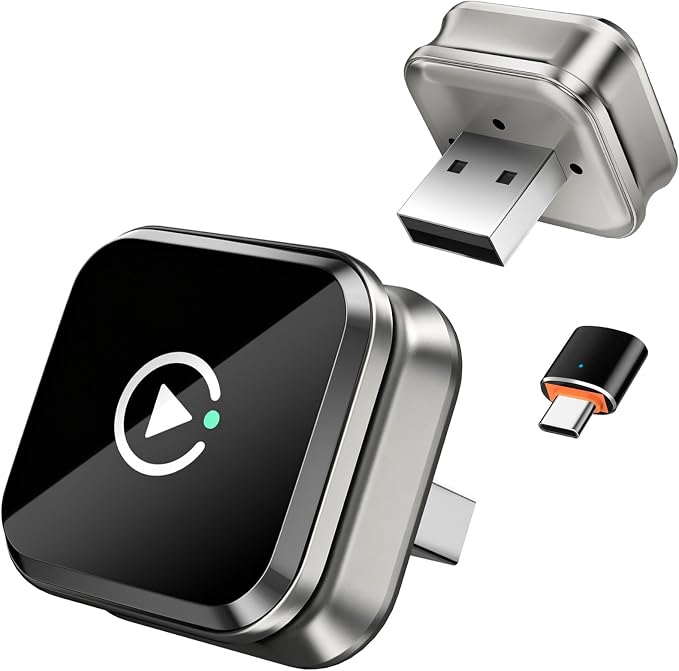 Wireless CarPlay Adapter, 2-in-1 for Android Auto, Gunmetal | Skip the phone cable after setup and use factory-wired CarPlay or Android Auto wirelessly on daily drives
