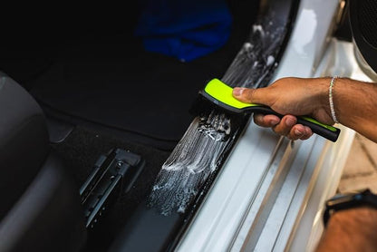 Detail Factory - ProGrip Interior Scrub Brush - Soft Bristles - Rubber Grip for Maximum Stability and Comfort - Curved Head Profile for Better Clearance - Solar Flare