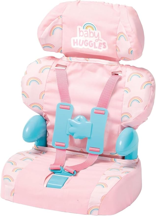 Casdon Baby Huggles Toys - Pink Booster Seat - Car Seat for Dolls with Adjustable Headrest & Buckles - Fits Dolls Sizes Up to 14" - Suitable for Preschool Toys - Playset for Children Aged 3+