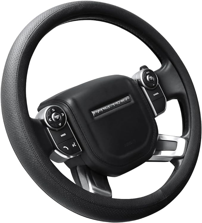 SEG Direct Car Steering Wheel Cover for F-150 Tundra Range Rover Large Size 15.5-16 inch (39.5-41cm) Black Breathable Microfiber Leather