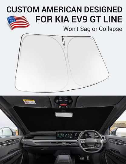 Proadsy 2026 Upgrade Windshield Sun Shade Custom Fit Kia EV9 2024 2025 2026 Foldable Front Sunshade Protector Sun Visor Blocks UV Rays Keep Car Cooler Accessories