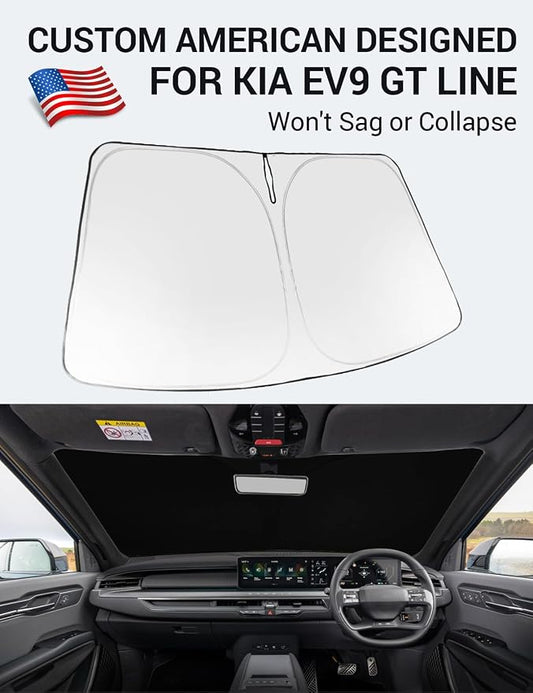Proadsy 2026 Upgrade Windshield Sun Shade Custom Fit Kia EV9 2024 2025 2026 Foldable Front Sunshade Protector Sun Visor Blocks UV Rays Keep Car Cooler Accessories