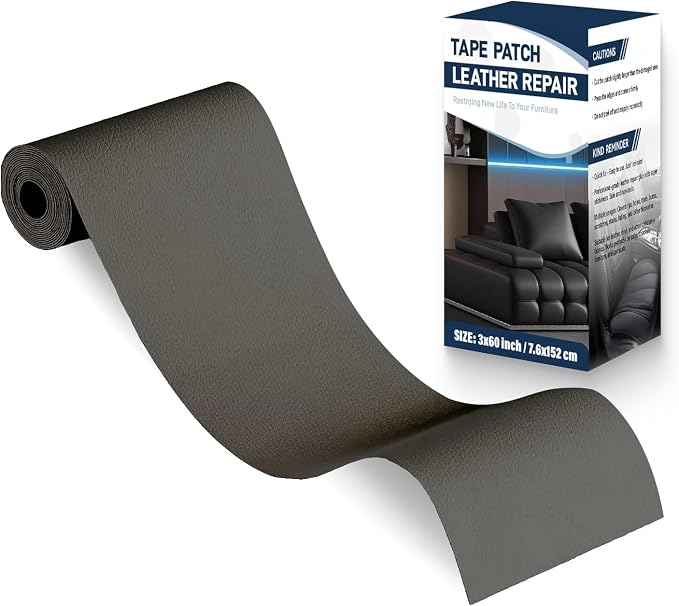Zenyao Leather Repair Patch Tape - Self Adhesive Leather Repair Kit for Car Seat Furniture, Heavy Duty Vinyl Repair Patch for Couch Sofa, Waterproof Fix for Tears, 3x60 Inch Roll, Dark Grey