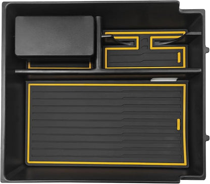 BestEvMod Center Console Organizer Tray Compatible with 2022-2025 2026 Rivian R1T/R1S Removable Coin Holder Armrest Storage Box ABS Material with PVC Trim Accessories (V3 Yellow)