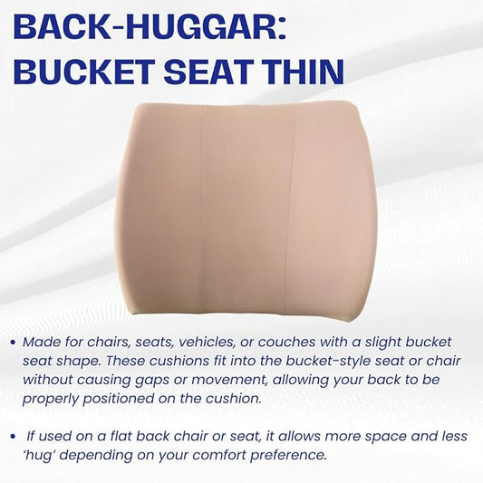Thin Ergonomic Bucket Seat Lower Lumbar Back Support Pillow Cushion for Office Chair, Car, Truck, Wheelchair, Gaming Chair and Recliner for Pain Relief Made in USA Beige