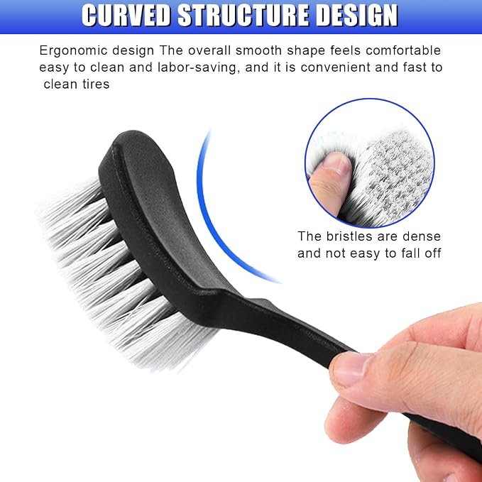 Car Wheel Brush, Stiff Bristle Short Handle Scrub Tire & Wheel Rim Brush, No-Scratch Carpet/Floor Mat Detailing Tool, Auto Interior and Exterior Cleaning Supply for Vehicle, Home (White)