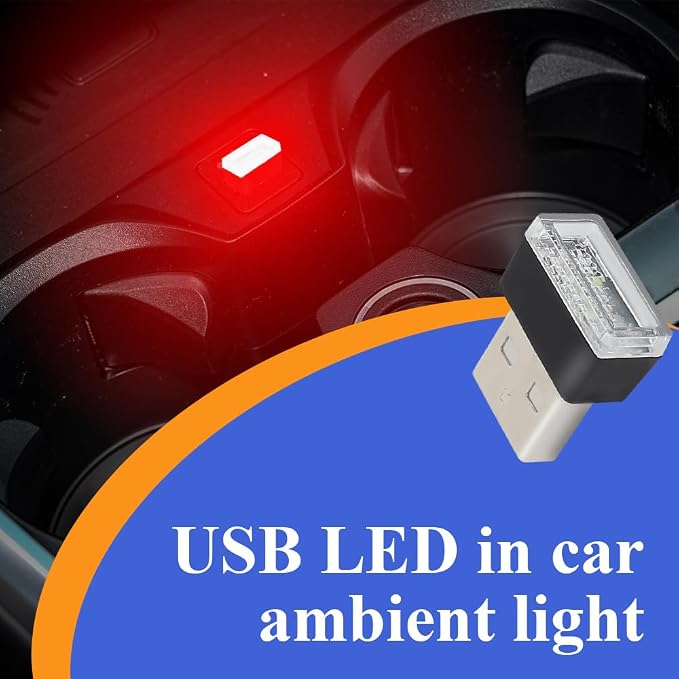 4PCS USB LED Car Interior Atmosphere Lamp, Plug-in USB Decor Night Light, Portable Auto Ambient Lighting Kit, Universal Car Interior Accessories LED Night Light for Most Cars (Red)