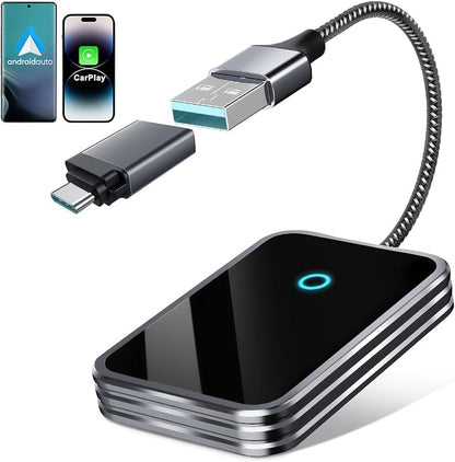Wireless CarPlay Adapter & Android Auto Wireless Adapter, 2 in 1 Convert USB Bluetooth Wired to Connect for OEM Wired Cars-Stable Connect to Phone (Pearl Gray)