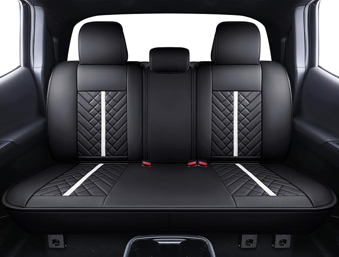 Tomatoman Tacoma Seat Covers Compatible with Toyota Tacoma 2005-2022 2023 2024 2025 2026 Truck Access Crew Double Cab TRD Offroad SR5 V6 Waterproof Faux Leather Car Cushions(Full Set/Black-White)