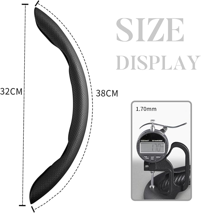 Car Steering Wheel Cover Leather Snap On 3Pcs Set Non-Slip Protector Wrap Steering Wheel Accessories 14.5-15 inch Universal Black