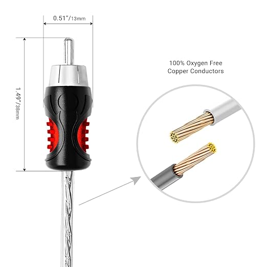 RECOIL PCI49 Premium 100% Oxygen Free Copper 9ft 4-Channel RCA Audio Interconnects Cable Double Shielded with Noise Reduction