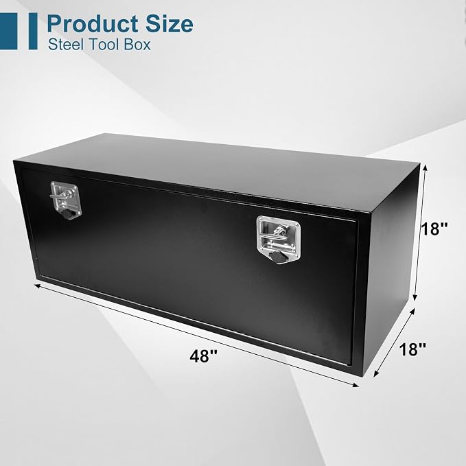 48"X18"X18" Underbody Utility Tool Box Black Heavy Duty Steel Trailer Box Pick Up Truck Toolboxes Storage Organizer w/Lock & Keys