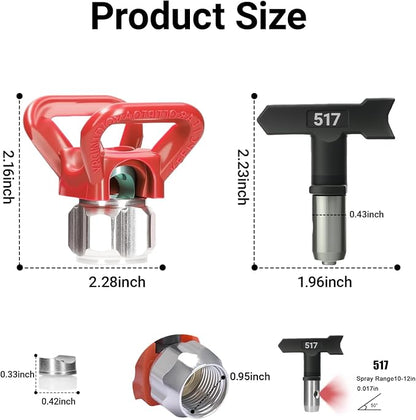 Airless Spray Tip/seat for Standard Airless Paint Spray, RED | Includes 517 nozzle tip, 7/8" nozzle seat, nozzle gasket