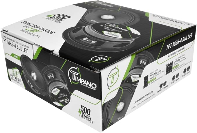 Timpano 1000 Watts Midrange Speakers for Car Audio Systems TPT-MR6-4 Bullet 4 Ohm Shallow PRO Audio Mid Range Loudspeaker (Bundle 2 Speakers)