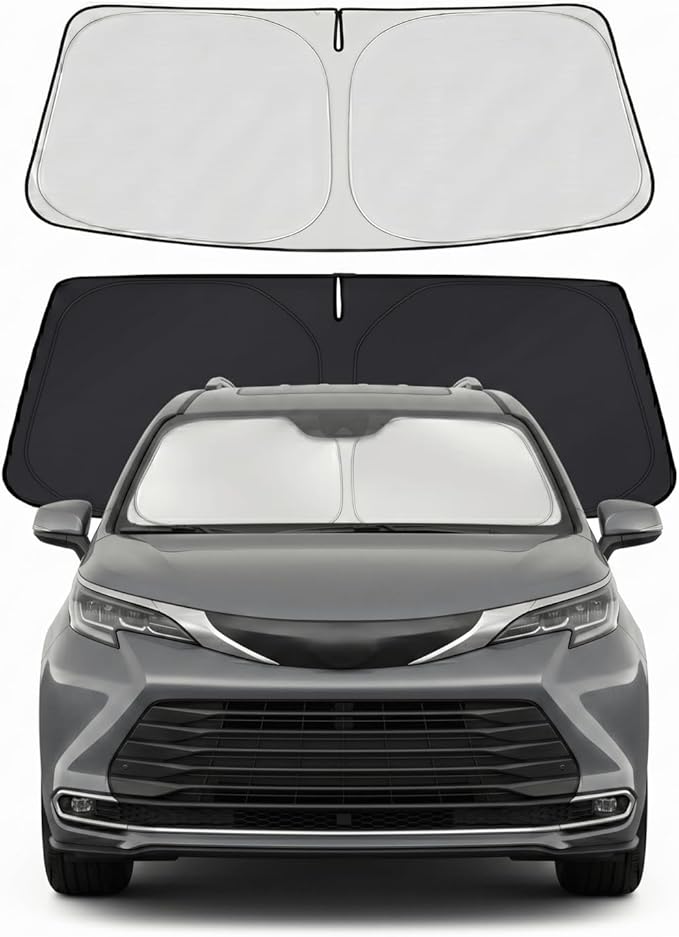 Custom Fit Windshield Sun Shade for Toyota Sienna 2011-2020 | Custom Fit Windshield Cover, Blocks UV Rays, Double-Layer Heat Shield, Durable Frame, Easy Fold & Storage