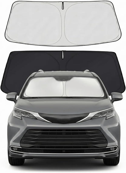 Windshield Sun Shade for Toyota Sienna Accessories 2021-2024 2025 2026 - Foldable Windshield Sunshade Cover Front Window Shade Custom Fit Sienna Sun Visor Protector Blocks UV Rays