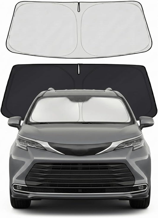 Windshield Sun Shade for Toyota Sienna Accessories 2021-2024 2025 2026 - Foldable Windshield Sunshade Cover Front Window Shade Custom Fit Sienna Sun Visor Protector Blocks UV Rays