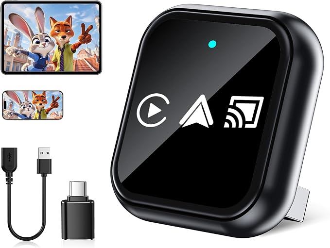 2026 Upgrade 3 in 1 Screen Mirror iOS Phone, Wired to Wireless CarPlay Adapter, 5.0GHz Bluetooth 5.4 Dongle for OEM Wired CarPlay（Not for Netflix/Hulu）