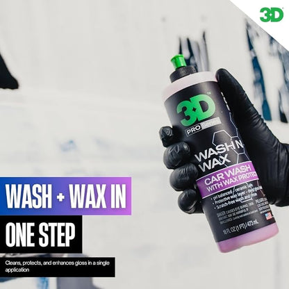 3D Wash N Wax Car Wash Soap - pH Balanced, Easy Rinse, Scratch Free Soap with Wax Protection - 16oz.
