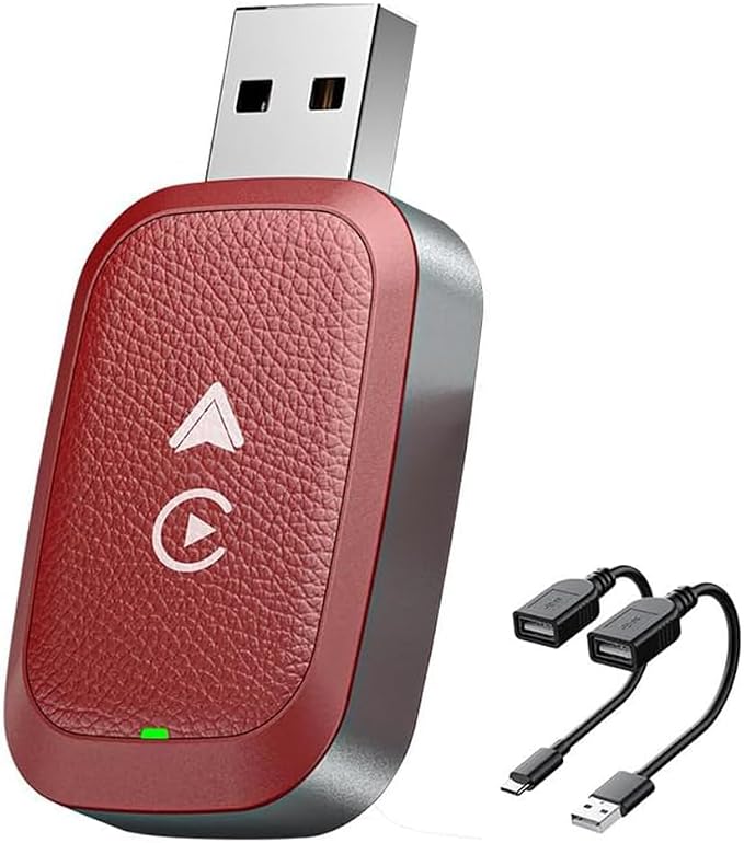 Mini Wireless CarPlay Adapter for KIA Seltos 2024 2025 2026, Wired Car Play to Wireless Plug & Play Auto Connect CarPlay Adapter,A-Red