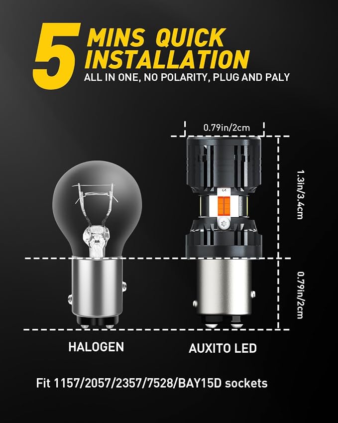 AUXITO CANBUS 1157 Switchback LED Bulbs 2357 2057 7528 BAY15D Dual Color Amber/White Anti Hyper Flash Built-in Resistor Error Free Turn Signal Lights and DRL/Parking Lights, Pack of 2