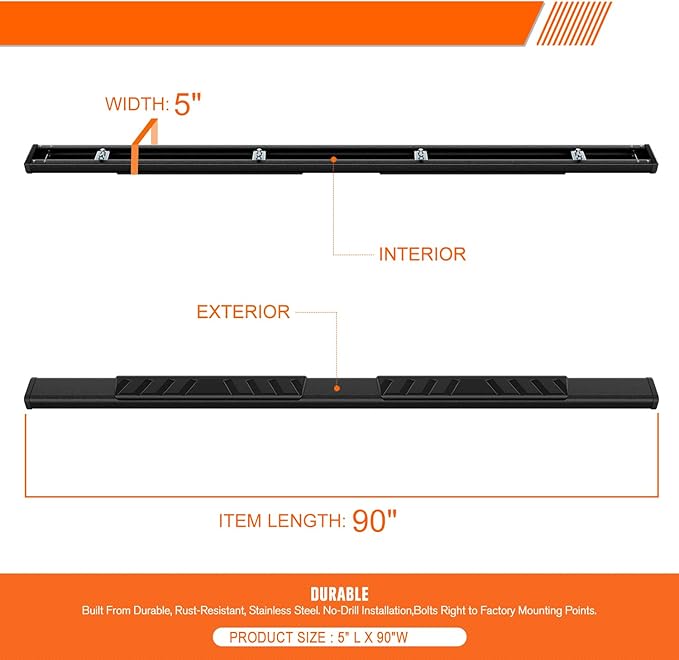 [Pair] 5 Inch Black Stainless Running Boards/Side Steps/Nerf Bars Compatible with 04-14 Ford F150 Crew Cab
