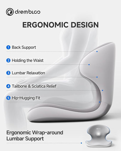 Seat Cushion for Office Chair, Lumbar Support Pillow for Car, Premium Memory Foam Ergonomic Seat Cushions for Long Sitting, Tailbone & Back & Sciatica Pain Relief
