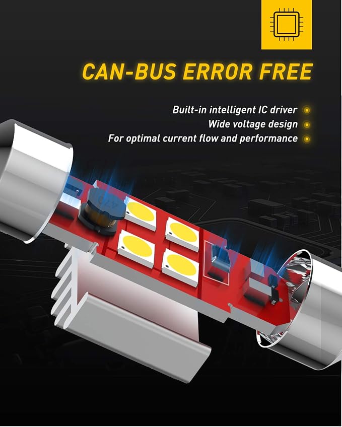AUXITO CANBUS Error Free 31mm (1.25 inch) DE3175 DE3021 Festoon LED Bulbs 3030 Chipset 6000K White LED Replacement for Interior Map Dome and Exterior Marker License Plate Lights(Pack of 4)