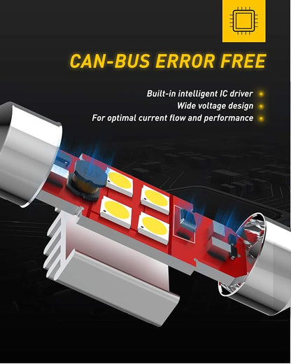 AUXITO CANBUS Error Free 31mm (1.25 inch) DE3175 DE3021 Festoon LED Bulbs 3030 Chipset 6000K White LED Replacement for Interior Map Dome and Exterior Marker License Plate Lights(Pack of 4)