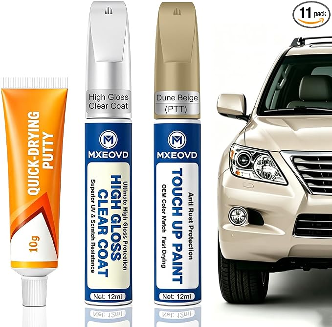 Dune Beige PTT Touch Up Paint Compatible with Jeep, All in One Car Scratch Repair Kit with Primer Putty & Clear Coat, Complete Sanding Tools Set for Scratches Chips Nicks