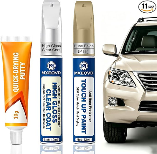 Dune Beige PTT Touch Up Paint Compatible with Jeep, All in One Car Scratch Repair Kit with Primer Putty & Clear Coat, Complete Sanding Tools Set for Scratches Chips Nicks