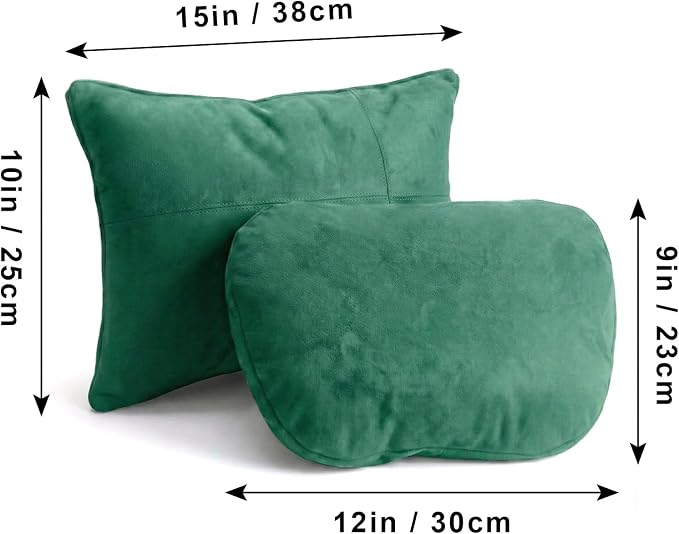 2PCS Car Pillow for Car Neck Pillow for Driving Seat Neck Support Soft Cushion Back Support Head-Rests for Vehicle Sleeping with Elastic Adjustment Strap (Green, Head and Lumbar)