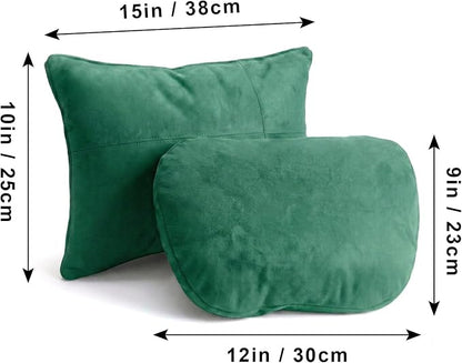 2PCS Car Pillow for Car Neck Pillow for Driving Seat Neck Support Soft Cushion Back Support Head-Rests for Vehicle Sleeping with Elastic Adjustment Strap (Green, Head and Lumbar)