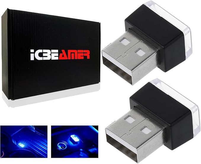 ICBEAMER USB Interface Miniature Night Light 1-Pack (Blue) | Universal Plug-in LED for Car Interior and Trunk Ambient Atmosphere
