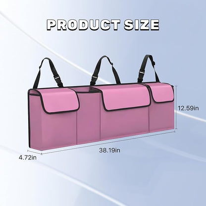 Car Trunk Organizer, Waterproof Backseat Hanging Large Storage with Adjustable Straps, Collapsible Cargo Bag with 4 Pockets, Car Interior Accessories for Truck, SUV, MPV (Pink)