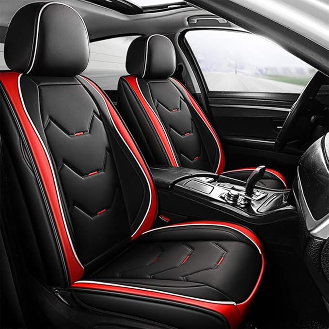 otoez Leather Car Seat Covers 5 Seats Full Set Fit Sedan SUV Truck Vans Leatherette Automotive Seat Cushion Protector Universal Fit for Most Honda Chevy Ford,Black & Red