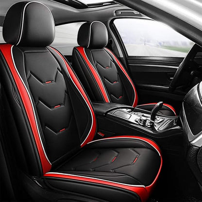 otoez Leather Car Seat Covers 5 Seats Full Set Fit Sedan SUV Truck Vans Leatherette Automotive Seat Cushion Protector Universal Fit for Most Honda Chevy Ford,Black & Red