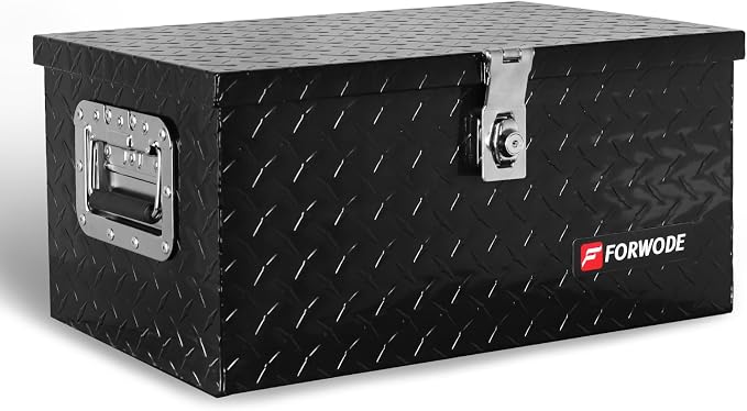 FORWODE 20 Inch Aluminum Truck Tool Box Lockable Truck Bed Tool Box Waterproof Truck Bed Storage Box with Side Handle Small Truck Tool Chest for Pickup, Truck Bed, RV, Trailer & Garage (Black)