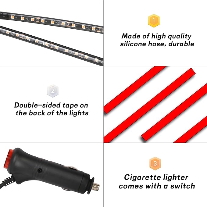 Car LED Strip Light, 12V 48 LED Interior Atmosphere Lights Under Dash Ambient Night Light, Universal Auto Interior Decorative Lamp with USB Port, Car Accessories (White, Cigarette Lighter)